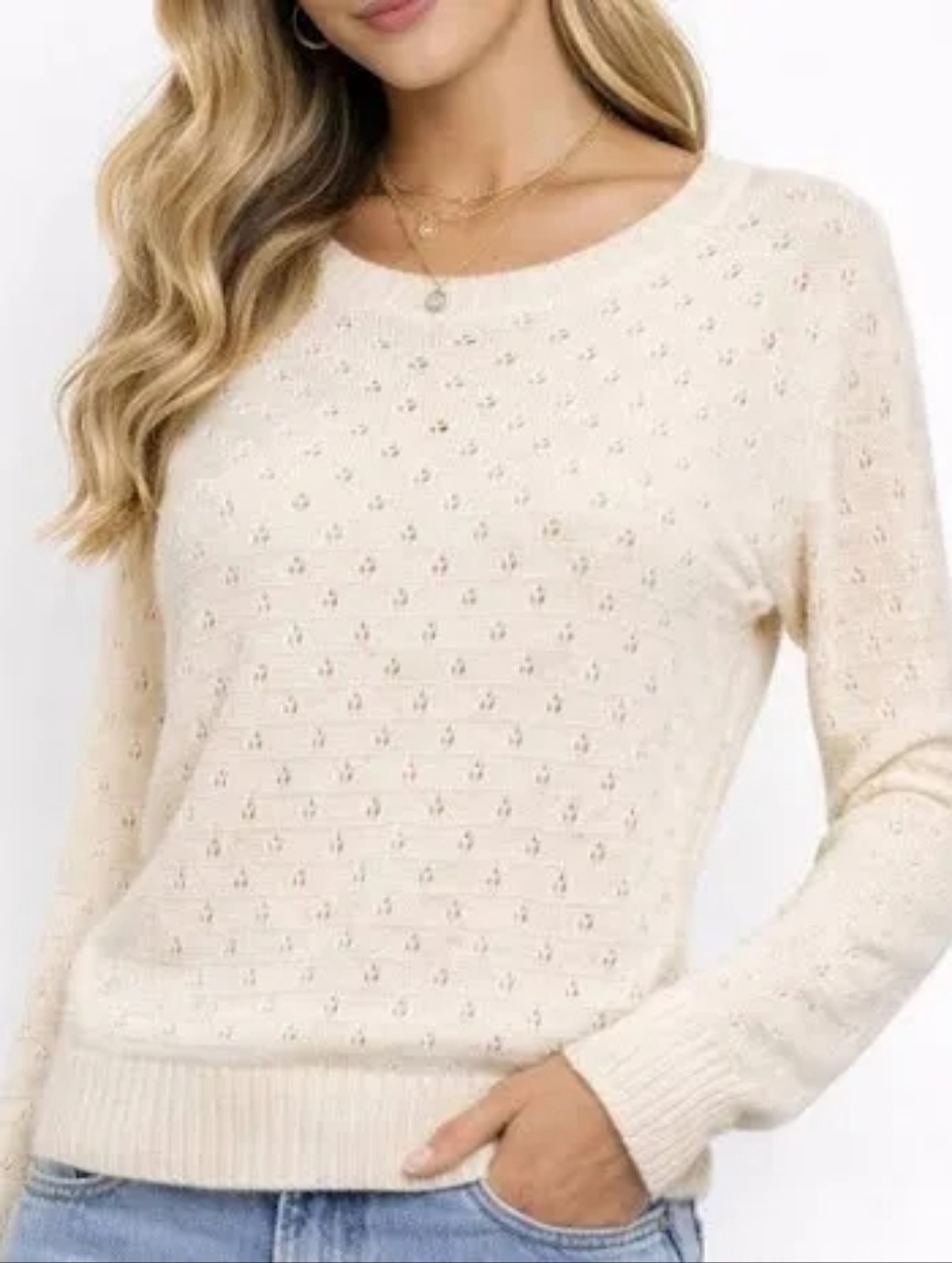 J. Crew Women's Cream Pointelle crewneck sweater Size Small